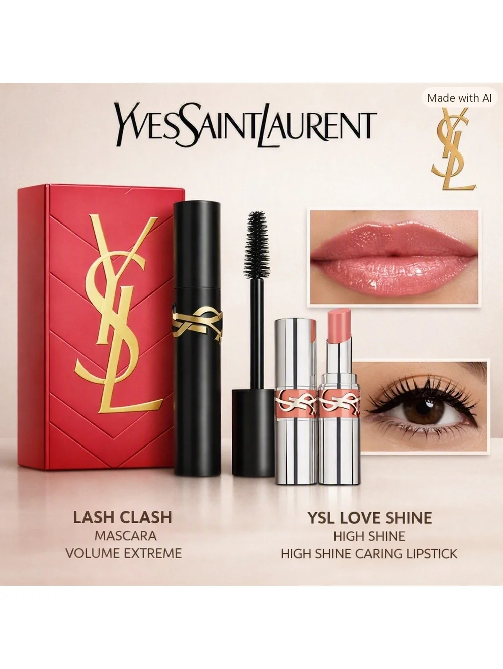 Yves St. Laurent -YSL- 2 Pc Set • Lash Clash Mascara & Loveshine Lipstick NEW